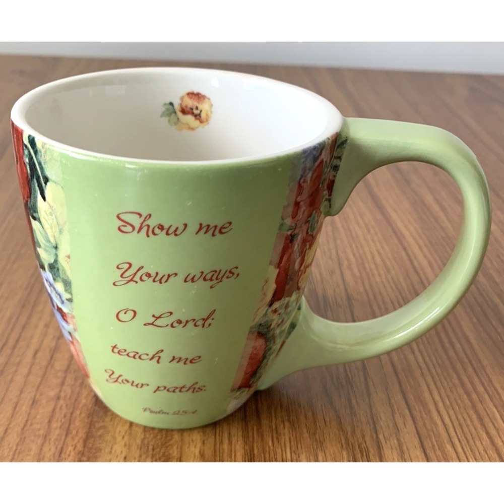 Lang Nature's Grace Green Stoneware Coffee Mug Cup Faith Psalm 25:4 Scripture